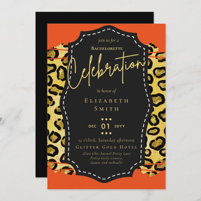 Invitación LeahG Bonito Girly Bachelorette Glam Animal Prints (Anverso / Reverso)