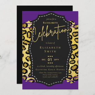 Invitación LeahG Bonito Girly Bachelorette Glam Animal Prints