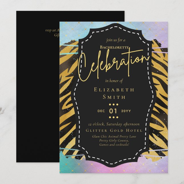 Invitación LeahG Bonito Girly Bachelorette Glam Animal Prints (Anverso / Reverso)