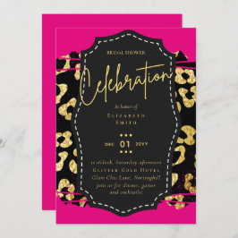 Invitación LeahG Bridal Shower Glam Moda Animal Oro Negro