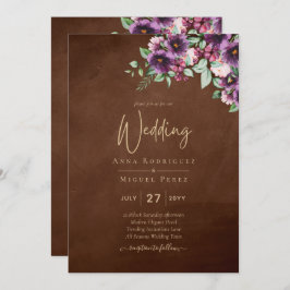 Invitación LeahG Brown Berry Plum Purple Boda Caer Invierno