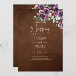 Invitación LeahG Brown Berry Plum Purple Boda Caer Invierno