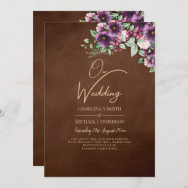 Invitación LeahG Brown Berry Plum Purple Boda Caer Invierno