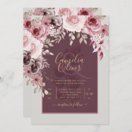 Invitación LeahG Burgundy Rubor Roses Rosa Cae Boda Inv.