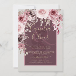 Invitación LeahG Burgundy Rubor Roses Rosa Cae Boda Inv.