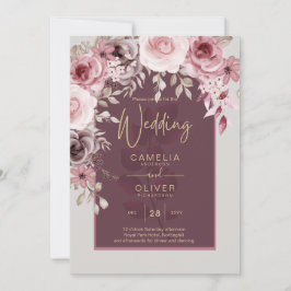 Invitación LeahG Burgundy Rubor Roses Rosa Cae Boda Inv.