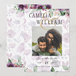 Invitación LeahG Ciruela Floral de Baya Púrpura Otoño Inviern