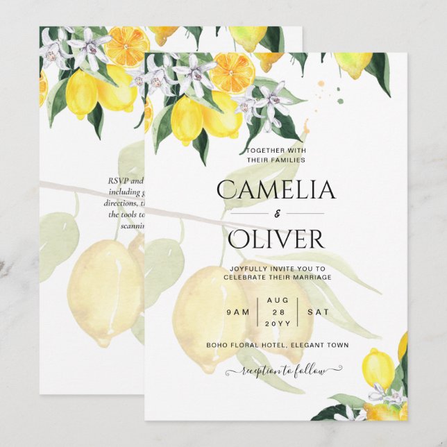 Invitación LeahG Citrus Lemons Boda presupuestal Invitar Amar (Anverso / Reverso)