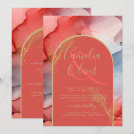 Invitación LeahG Coral Navy Blue Gold INVITE