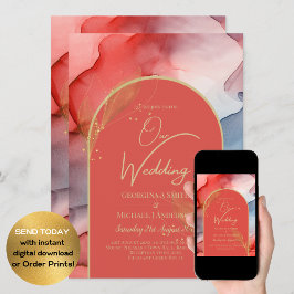 Invitación LeahG Coral Navy Blue Gold INVITE