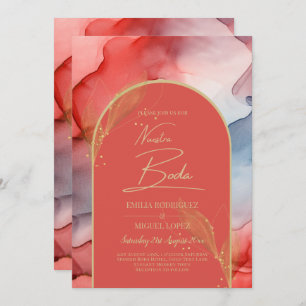Invitación LeahG Coral Navy Blue Gold INVITE