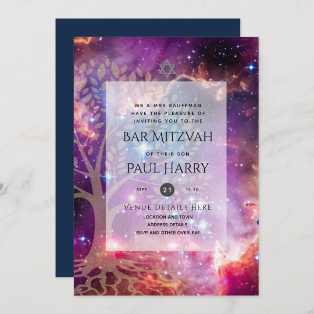 Invitación LeahG Elegant Moda Bar Mitzvah Moda judía Torah (Anverso / Reverso)