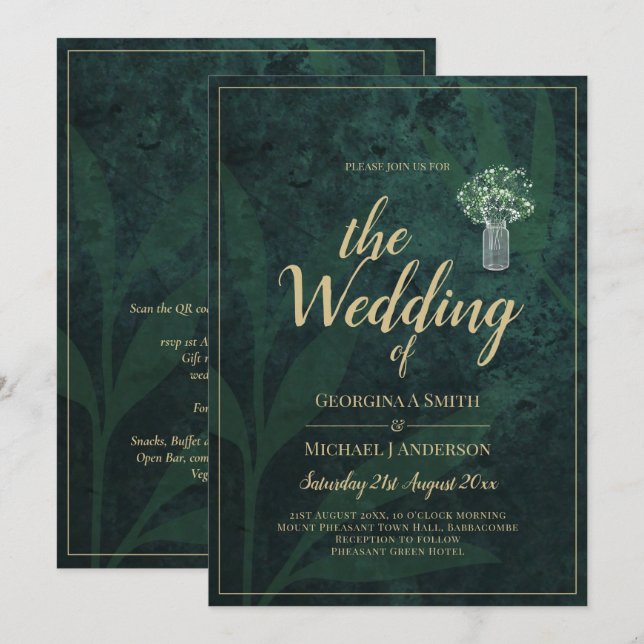 Invitación LeahG Emerald Forest Green Wedding INVITE (Anverso / Reverso)