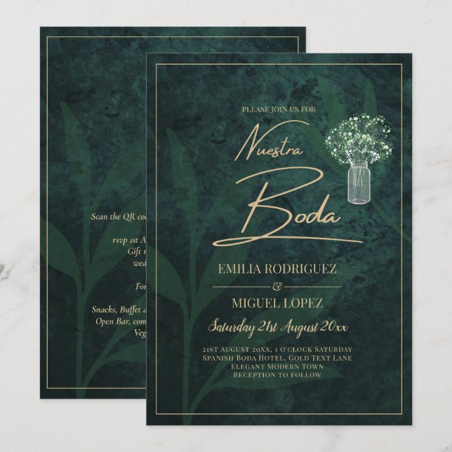 Invitación LeahG Emerald Forest Green Wedding INVITE (Anverso / Reverso)