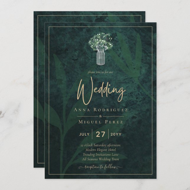 Invitación LeahG Emerald Forest Green Wedding INVITE (Anverso / Reverso)