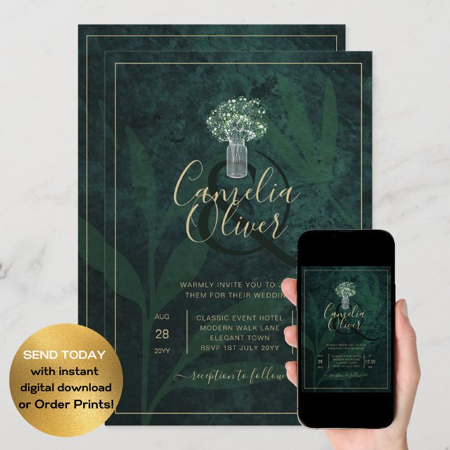 Invitación LeahG Emerald Forest Green Wedding INVITE (Subido por el creador)