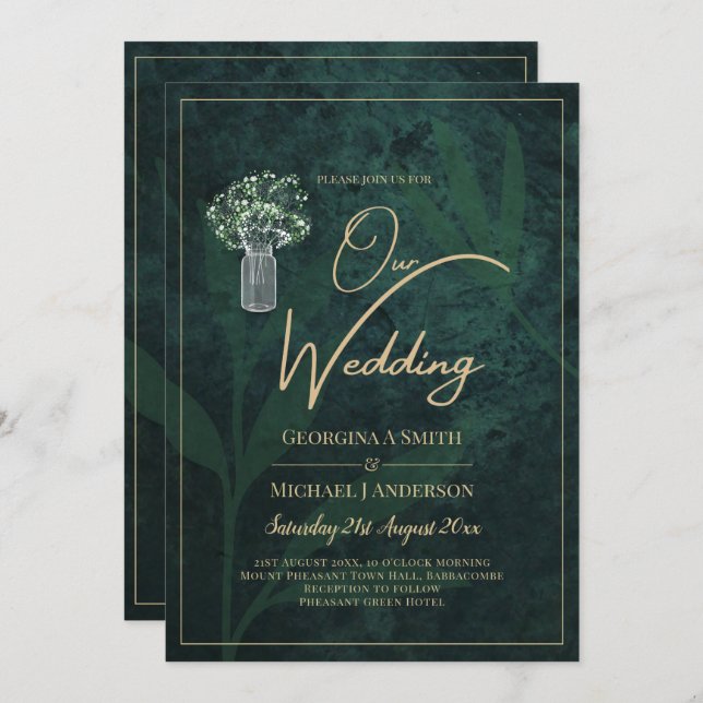 Invitación LeahG Emerald Forest Green Wedding INVITE (Anverso / Reverso)