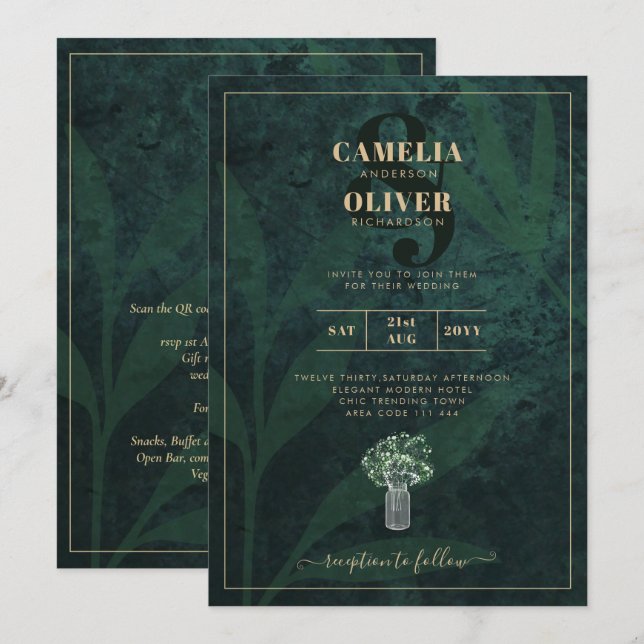 Invitación LeahG Emerald Forest Green Wedding INVITE (Anverso / Reverso)
