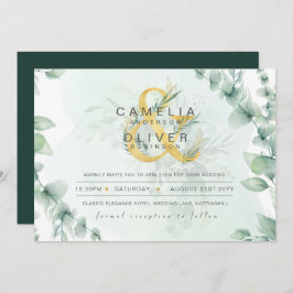 Invitación Leahg Eucalyptus Greenery Gold Boda QR CÓDIGO IN