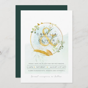 Invitación LeahG Eucalyptus Greenery Gold Boda QR CÓDIGO INV