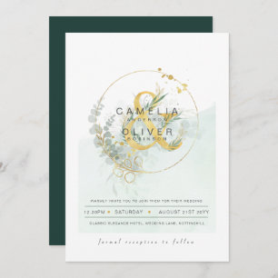 Invitación LeahG Eucalyptus Greenery Gold Boda QR CÓDIGO INV
