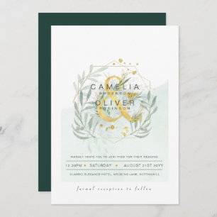 Invitación LeahG Eucalyptus Greenery Gold Boda QR CÓDIGO INV