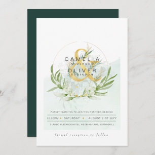Invitación LeahG Eucalyptus Greenery Gold Boda QR CÓDIGO INV