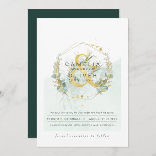 Invitación LeahG Eucalyptus Greenery Gold Boda QR CÓDIGO INV