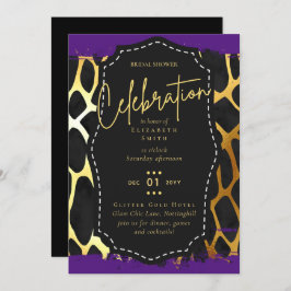 Invitación LeahG Glam Gold Purple Animal Prints Bridal Shower