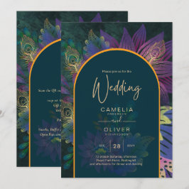 Invitación LeahG Green Purple Gold JEWEL TONES Wedding INVITE