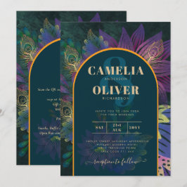 Invitación LeahG Green Purple Gold JEWEL TONES Wedding INVITE