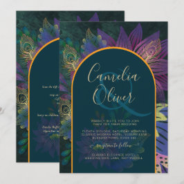 Invitación LeahG Green Purple Gold JEWEL TONES Wedding INVITE
