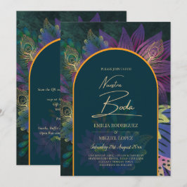 Invitación LeahG Green Purple Gold JEWEL TONES Wedding INVITE