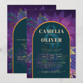 Invitación LeahG Green Purple Gold JEWEL TONES Wedding INVITE