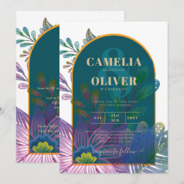 Invitación LeahG Green Purple Gold JEWEL TONES Wedding INVITE
