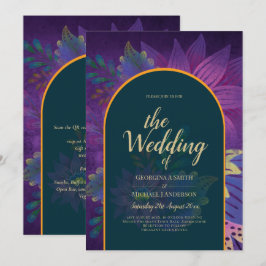 Invitación LeahG Green Purple Gold JEWEL TONES Wedding INVITE