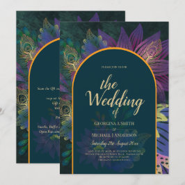 Invitación LeahG Green Purple Gold JEWEL TONES Wedding INVITE