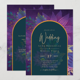 Invitación LeahG Green Purple Gold JEWEL TONES Wedding INVITE
