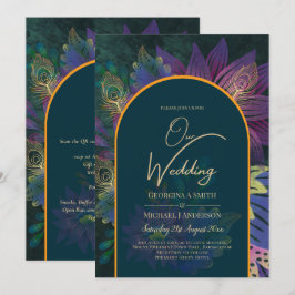 Invitación LeahG Green Purple Gold JEWEL TONES Wedding INVITE
