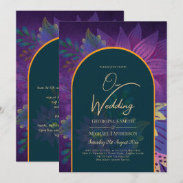 Invitación LeahG Green Purple Gold JEWEL TONES Wedding INVITE
