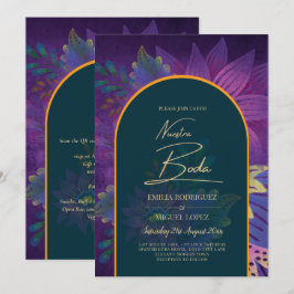 Invitación LeahG Green Purple Gold JEWEL TONES Wedding INVITE