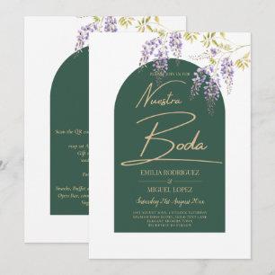 Invitación LeahG Green Purple Gold WISTERIA Wedding INVITE