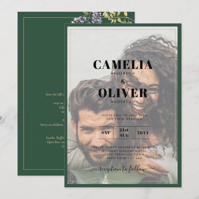 Invitación LeahG Green Purple WISTERIA Wedding INVITE (Anverso / Reverso)