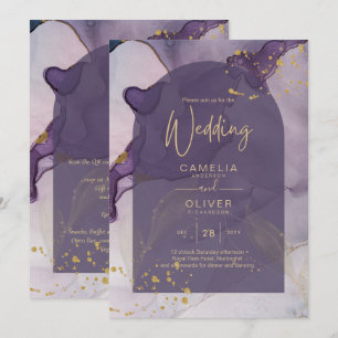 Invitación LeahG Ink Ombre Morado Lavanda Dorado Boda