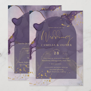 Invitación LeahG Ink Ombre Morado Lavanda Dorado Boda