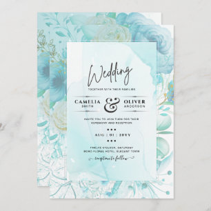 Invitación LeahG INK Sea Glass Turquoise Aqua Resumen INVITE