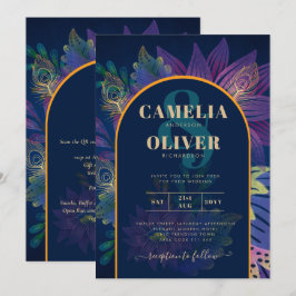 Invitación LeahG: INVITA DE Boda de TONOS DE JEWEL de Oro Púr