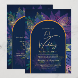 Invitación LeahG: INVITA DE Boda de TONOS DE JEWEL de Oro Púr