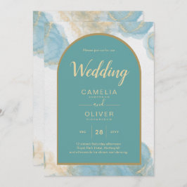 Invitación LeahG INVITE DE Oro Verde azulado de Vidrio de Mar