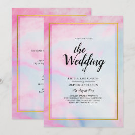 Invitación LeahG Pink Aqua Blue Gold INVITE